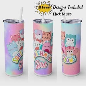 Squishmallow Girl 20 oz Skinny Tumbler Wrap and bottle wrap Squishmallow Girl Sublimation animal Cute Kawaii Squishmallow style png digital