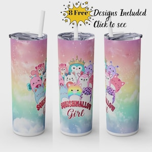 Squishmallow Girl 20 oz Skinny Tumbler Wrap glitter Squishmallow Girl Sublimation animal Cute Kawaii Squishmallow style png digital download