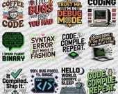 Software Engineer PNG Bundle: Funny Coding Quotes Clipart (12 PNGs)