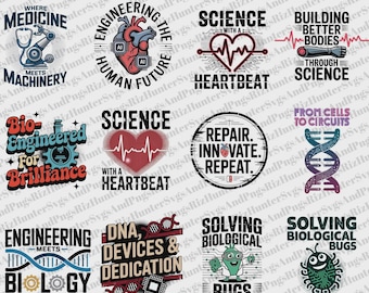 Biomedical Engineer PNG Bundle: Funny Science & AI Quotes (12 Digital Designs