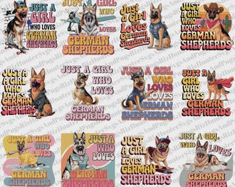 German Shepherd PNG: Girl Who Loves Dogs, Sublimation Design (Digital Download)