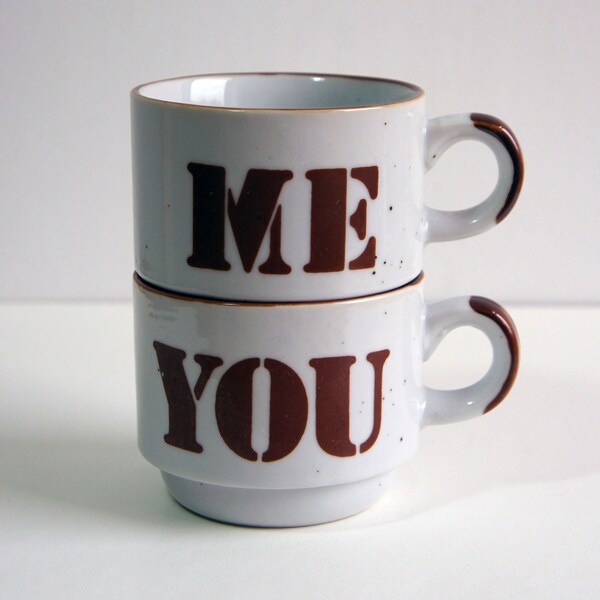 Vintage You and Me Cream Coffee Cups