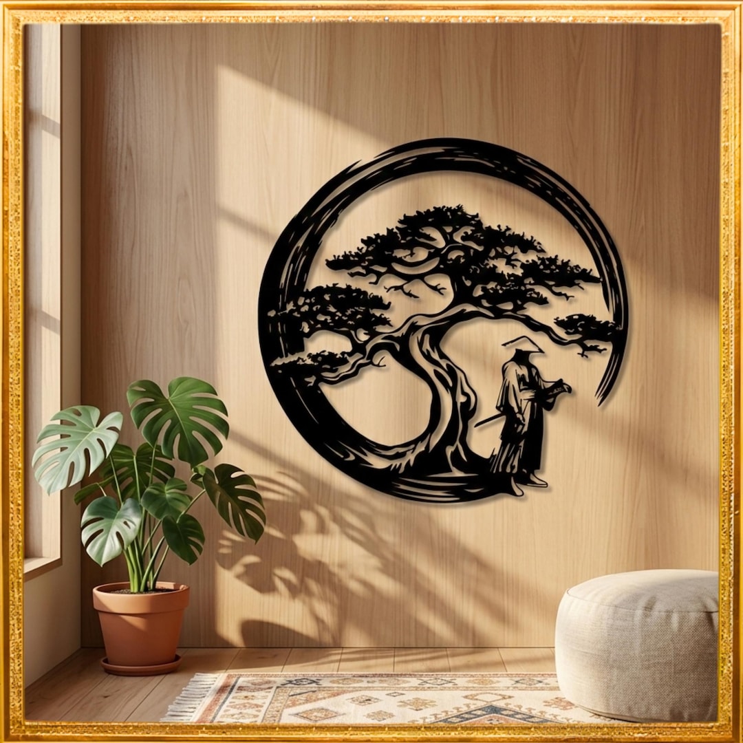Japanese Bonsai Metal Wall Art, Torii Gate Enso Circle Decor, Zen ...