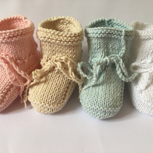 Hand Knitted Pure Cotton Baby Booties White Pink Blue Or Cream Newborn or 0 to 3 Months or Plus 3 Months Boy Girl Unisex Practical  Durable