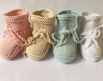 Hand Knitted Pure Cotton Baby Booties White Pink Blue Or Cream Newborn or 0 to 3 Months or Plus 3 Months Boy Girl Unisex Practical  Durable