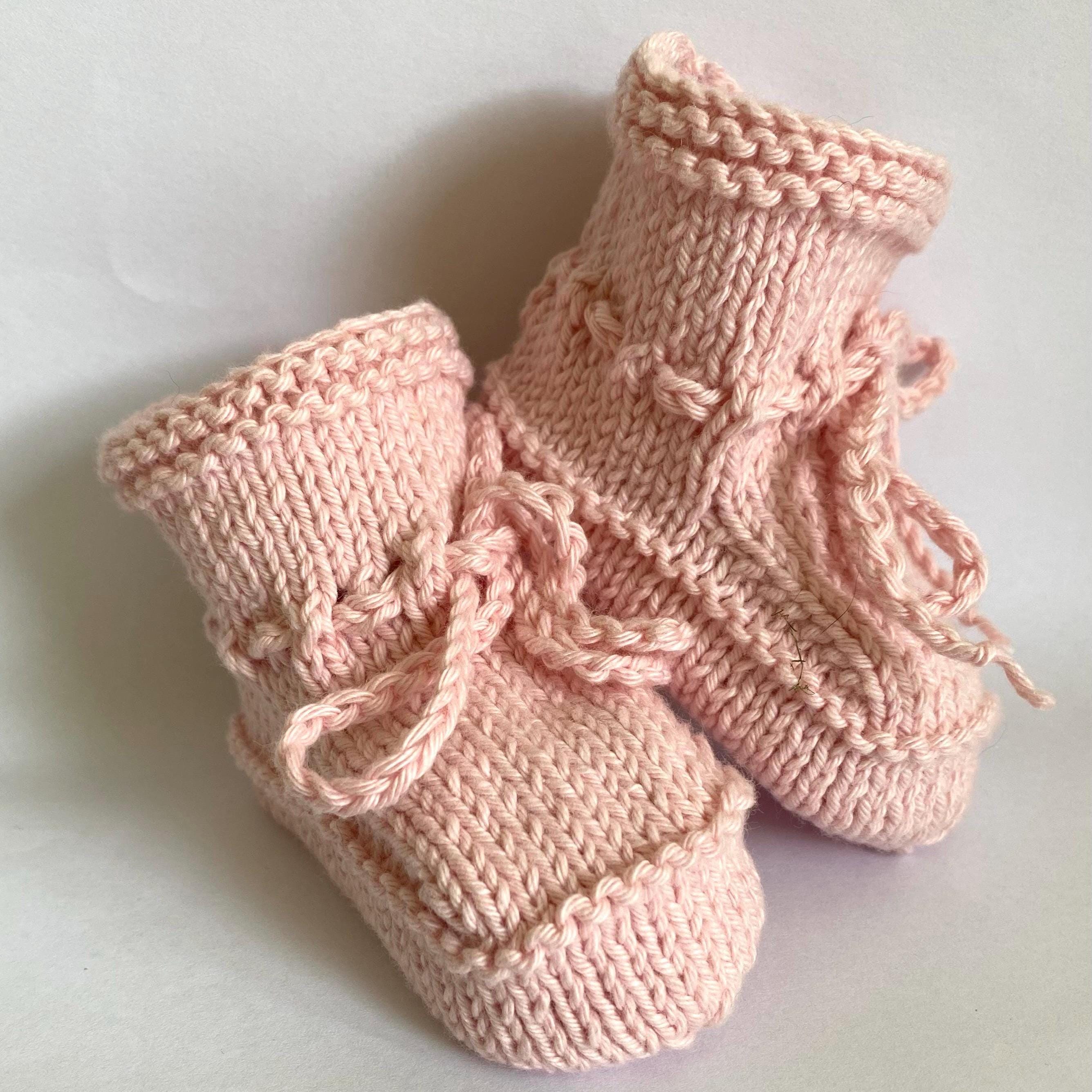 Pale Pink Pure Cotton Hand Knitted Baby Booties Newborn 0 to 3 Months or Plus 3 Months Girl baby shower gift traditional stay on feet
