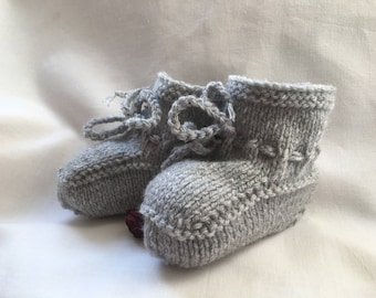 Hand Knitted Baby Booties Light Grey Newborn to 6 months Unisex Girl Boy Handmade Neutral Colour Stay on Feet baby shower gift Practical