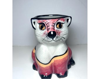 Kitty Cat Handpainted Ceramic Planter Made in Guatemala