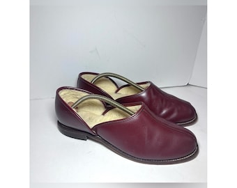 O'Sullivans Leather Loafer House Slippers Men's 7 Burgundy Vintage Sheepskin