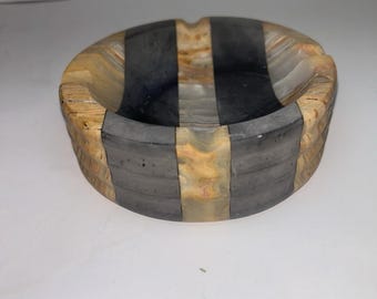 Cenicero Art Déco Vintage Raro con Estampado de Rayas de Mármol y Ónix Negro