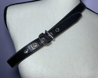 Coach Women's Large Black Leather Belt With Silver Hardware Y2K Signature D-Ring