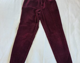 Vintage Burgundy Pleated Women's Corduroy Pants 6 Tapered 80's By PHD