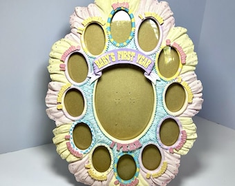 Vintage 90's Baby's First Year Photo Collage Frame Ceramic Keepsake