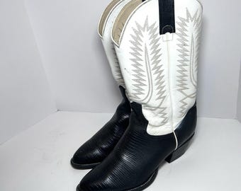 Unbranded Lizard Skin Black White Leather Cowboy Boots Hecho En Mexico Men's 8