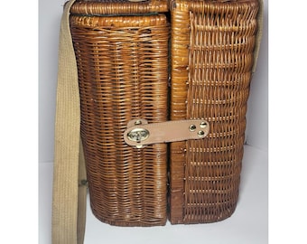 Vintage Wine Wicker Rattan Brown Picnic Basket