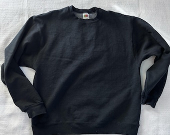 Sudadera vintage Fruit Of The Loom de algodón superalgodón con cuello redondo, color negro, talla grande, EE. UU.