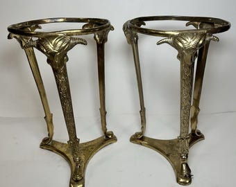Brass Rams Head Tri Legged Pedestal Vase Holder Orb Set Of Two