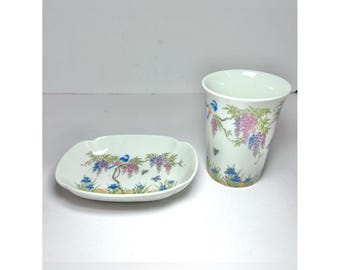 Takahashi San Francisco Porcelain Bathroom Set Wisteria Bird Butterfly