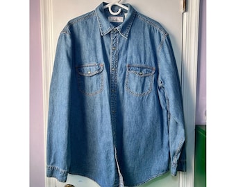 Camisa de manga larga vaquera Levi's Strauss Signature vintage para hombre, talla L, con botones a presión y detalles de perlas.