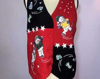 Chaleco navideño bordado para mujer, con diseño de muñecos de nieve rojos y negros, talla pequeña, de Westbound