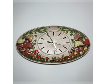 Vintage 70's Ceramic Mushroom Clock Handpainted Battery Operated