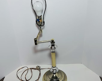 Vintage Brass Adjustable Swivel Swing Arm Table Desk Lamp