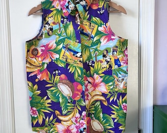 Camiseta vintage rara de los años 90 de Disney Mickey Unlimited Jerry Leigh Tropical sin mangas M