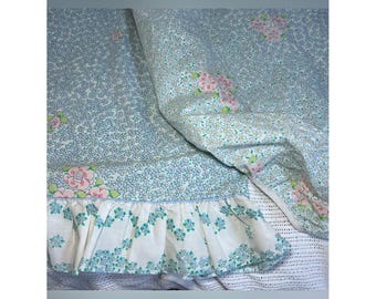 Barbara Brody Martex Blue Daisy Floral Ruffle Twin Sheet Set Fitted & Flat