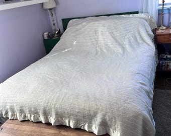 Cubrecama vintage Twin con borde satinado color crema, 167 x 228 cm, fabricado en EE. UU.