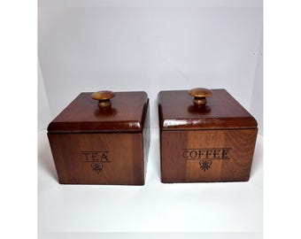 Vintage 70's Wood Canister Set "Coffee" "Tea"