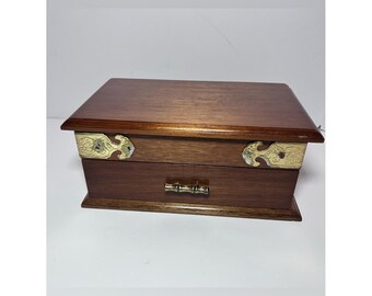 Vintage Small Rustic Wooden Jewelry Box Flip Top