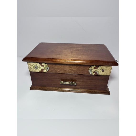 Vintage Small Rustic Wooden Jewelry Box Flip Top