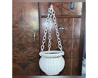 White Wicker Hanging Planter Basket