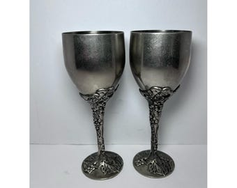 Vintage Godinger Silver Plate Grapevine Embossed Goblets 2
