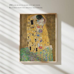 Impresión de &quot;El beso&quot; de Gustav Klimt, póster giclée de calidad museística, arte mural romántico dorado, gran reproducción de bellas artes, decoración del hogar