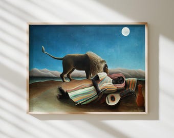 De slapende zigeuner – Henri Rousseau | Iconische surrealistische kunstdruk · Matte gicléemuurkunst