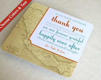 Vintage Map Wedding Reception Thank You Card Destination Etsy