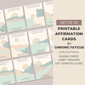 35 Chronic Fatigue Affirmation Cards Printable, Spoonie Mindfulness, Cards for Chronic Illness, Boho Abstract Landscape, Instant Download image 1