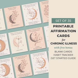 35 Spoonie Affirmation Cards Imprimable, Chronic Illness Mindfulness Cards, Neutral Boho Floral, Téléchargement numérique