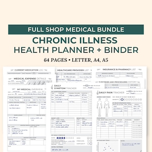 Health Trackers for Chronic Illness, Medical Binder, Symptom Tracker Journal, Printable and Digital Medical Planner, Chronic Pain Journal