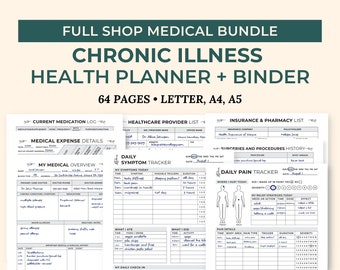 Health Trackers for Chronic Illness, Medical Binder, Symptom Tracker Journal, Printable and Digital Medical Planner, Chronic Pain Journal