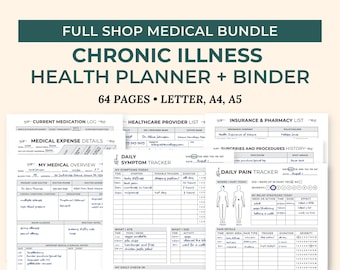 Health Trackers for Chronic Illness, Medical Binder, Symptom Tracker Journal, Printable and Digital Medical Planner, Chronic Pain Journal