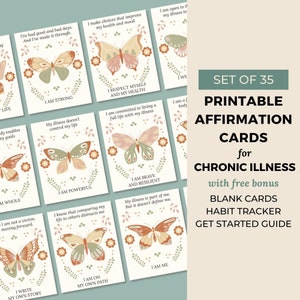 35 Spoonie Affirmation Cards Imprimable, Chronic Illness Mindfulness Cards, Scandinavian Butterfly, Téléchargement numérique
