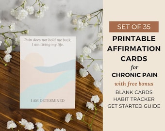 35 Chronic Pain Printable Affirmation Cards, Spoonie Mindfulness Cards, Boho Abstract Landscape, Digital Download