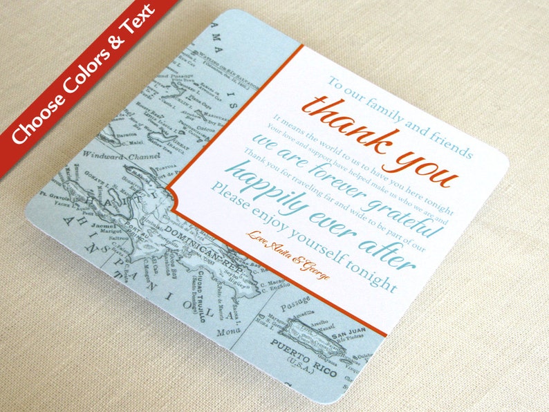 Caribbean Map Wedding Reception Thank You Card Jamaica Etsy