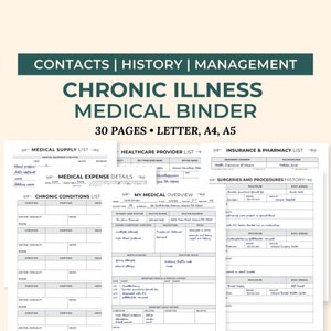 Chronic Illness Medical Binder, Medical Planner, Printable Caregiver Log Health Overview, Family Medical History, Healthcare Expense Tracker