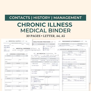 Chronic Illness Medical Binder, Medical Planner, Printable Caregiver Log Health Overview, Family Medical History, Healthcare Expense Tracker