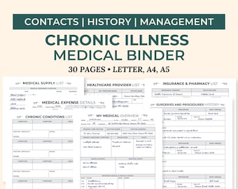 Chronic Illness Medical Binder, Medical Planner, Printable Caregiver Log Health Overview, Family Medical History, Healthcare Expense Tracker