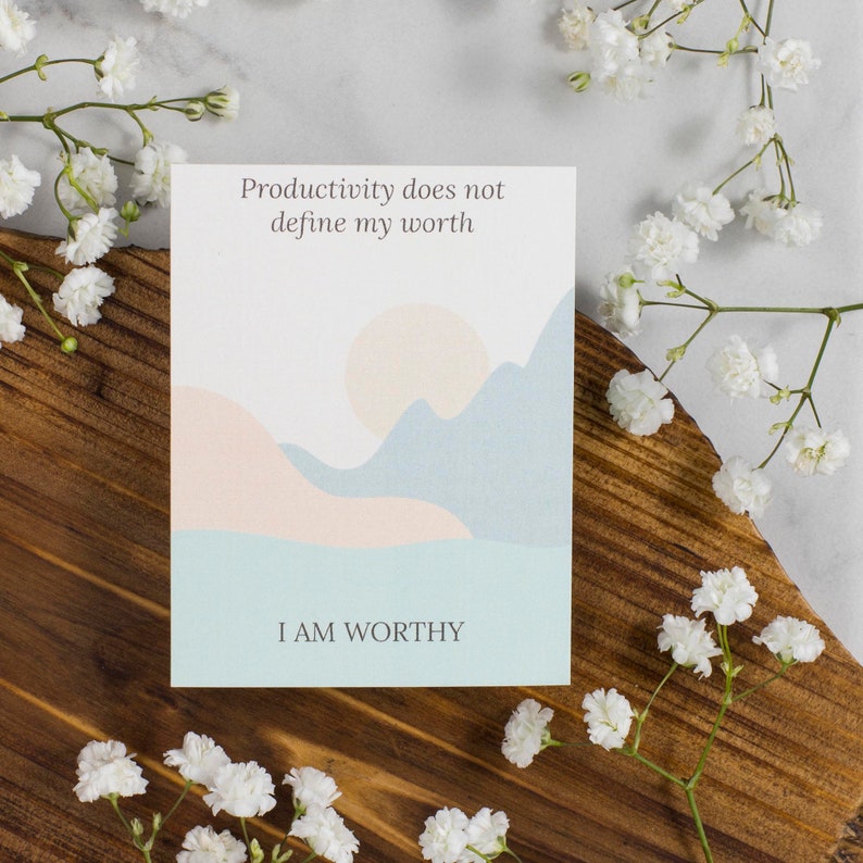 35 Chronic Fatigue Affirmation Cards Printable, Spoonie Mindfulness, Cards for Chronic Illness, Boho Abstract Landscape, Instant Download image 2