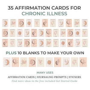 35 Spoonie Affirmation Cards Printable, Chronic Illness Mindfulness Cards, Neutral Boho Floral, Digital Download image 3